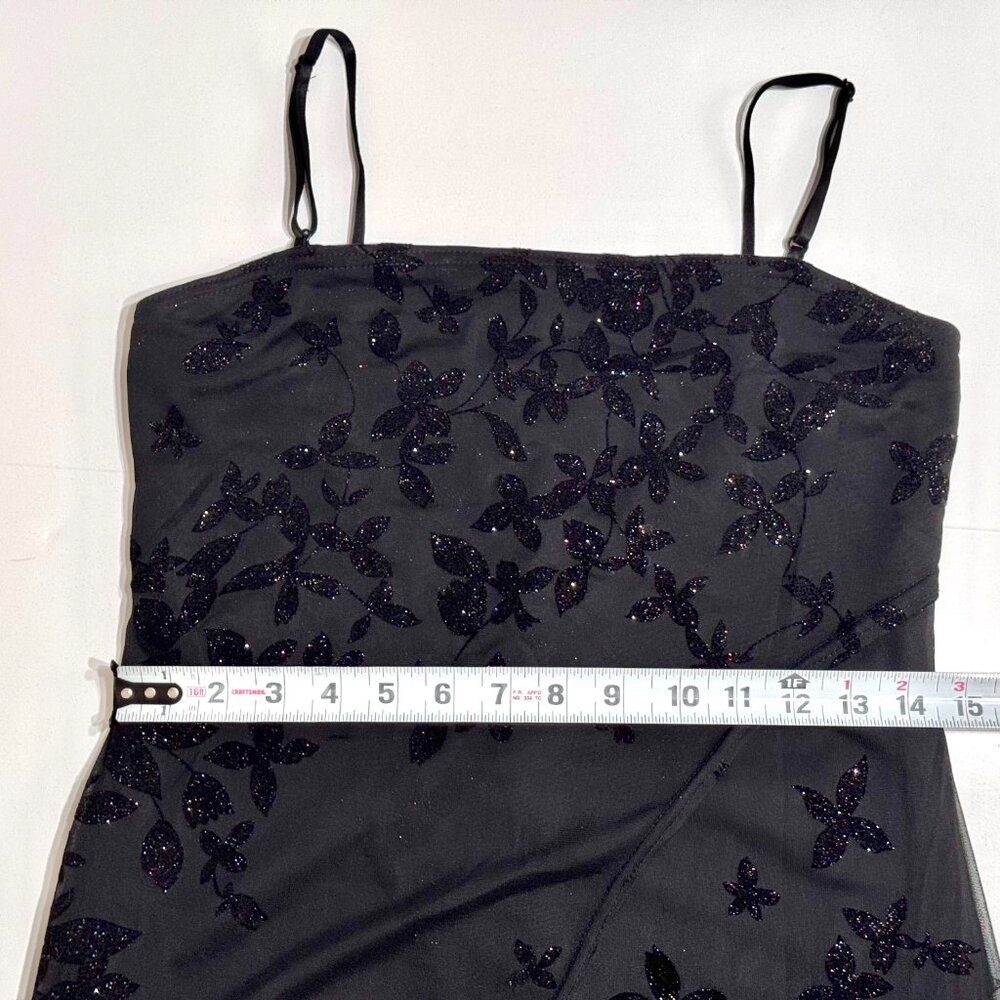 Vtg Y2K Velvet Burnout Floral Dress SzM Sparkle Sheer Stretch Whimsigoth Witchy - Picture 11 of 16